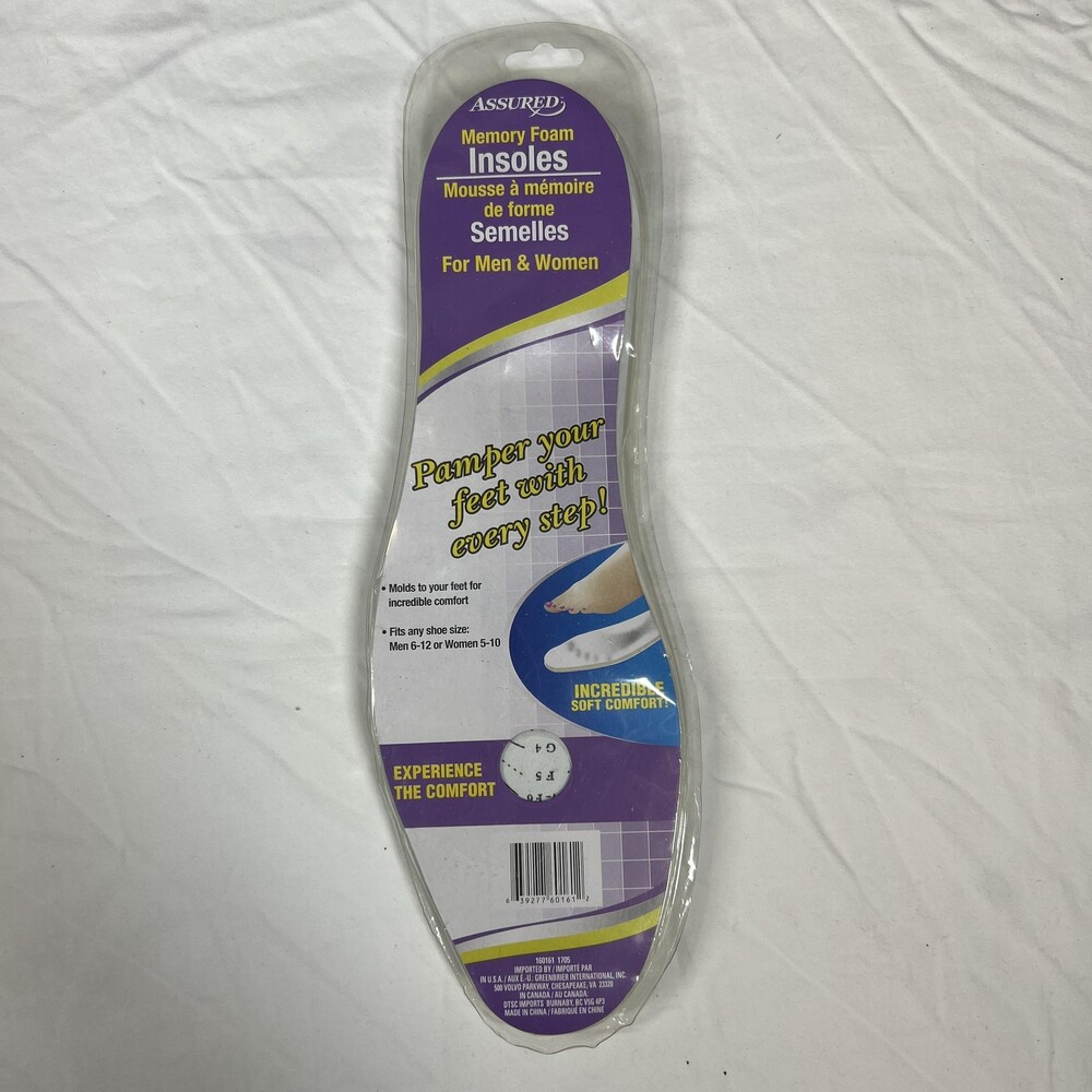 Assured Insoles Mens 6-12 White Memory Foam Lightweight Moldable Soft Comfort